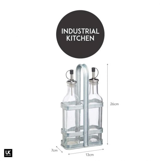 Shop quality Industrial Kitchen Vintage-Style Glass Oil and Vinegar Cruet Set with Galvanised Steel Holder in Kenya from vituzote.com Shop in-store or online and get countrywide delivery!