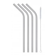 Kitchen Craft Pack of Four Stainless Steel Reusable Straws + Straw Cleaning Brush