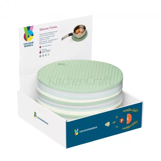 Colourworks Classics Silicone 20cm Round Trivet - Assorted Colours - Heat resistant up to 260 degrees, CWCLTRIVRDDISP16 Shop quality Colourworks Classics Silicone 20cm Round Trivet - Assorted Colours - Heat resistant up to 260 degrees in Kenya from vituzote.com Shop in-store or online and get countrywide delivery!