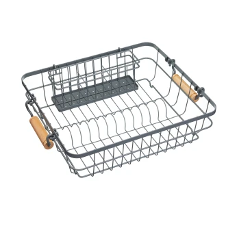 Living Nostalgia Wire Dish Rack with Cutlery Drainer, (18.5" x 14") - Grey