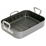 Master Class Non-Stick Roasting Tin with Rack 36cm x27.5cm x7.5 cm - Heavy Duty/Rust Resistant/ Carbon Steel with Handles