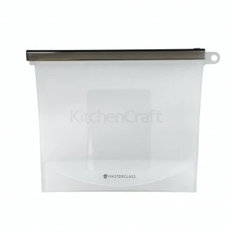 Master Class Reusable Silicone Food Bag, 1 Litre - BPA Free, Microwave, dishwasher & freezer safe