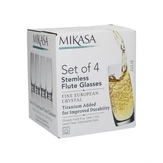 Mikasa Julie Set Of 4 Stemless Flute Glasses, 266ml