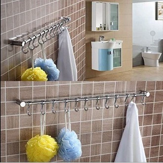 Kitchen Craft Stainless Steel Utensil 12 hook Hanging Rack - Silver - 52 cm