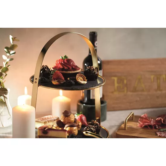 Shop quality Artesà 2-Tiered Cake Stand with Round Slate Serving Platters, 29.5 x 29.5 x 35 cm (11.5" x 11.5" x 14") - Brass Finish in Kenya from vituzote.com Shop in-store or online and get countrywide delivery!
