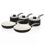 Swan Retro Pan Set with Easy Clean Non-Stick Ceramic Coating, Aluminium, Black, 5 Piece