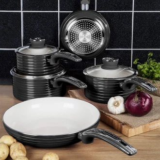 Swan Retro Pan Set with Easy Clean Non-Stick Ceramic Coating, Aluminium, Black, 5 Piece
