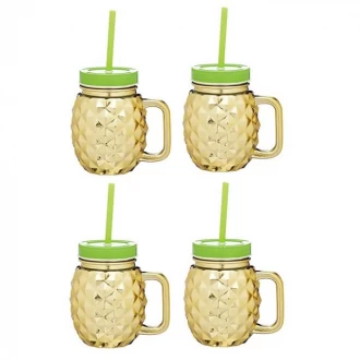 Bar Craft Glass 'Pineapple' Drinking Jar, 400ml