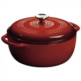 Lodge Enameled Cast Iron Dutch Oven, Red, 5.6 Liters - Oven-safe to 500 degrees F Lodge Enameled Cast Iron Dutch Oven, Red, 5.6 Liters - Oven-safe to 500 degrees F