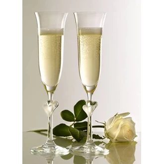 Stolzle L'Amour Sparkling Crystal Wine Flutes with Satin hearts, 175ml SET of 2 Gift Boxed Glasses (Made in Germany)