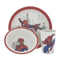 Dunelm Kids Disney Marvel Spiderman Dinner Set White- Red and Blue - Made Of Bamboo 