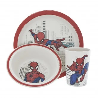 Dunelm Kids Disney Marvel Spiderman Dinner Set White- Red and Blue - Made Of Bamboo 