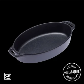 Kitchen Craft Mini Cast Iron-Look Melamine Serving Dish with Handles - (8 Inches x 4½ Inches)