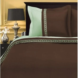 Superior Emma Reversible Wrinkle-Resistant Embroidered  3-Piece Duvet Cover Set, Full/Queen - Chocolate/Sage