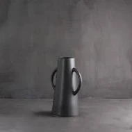 Candlelight Ceramic Conical Vase with Handle, Black, 35cm 