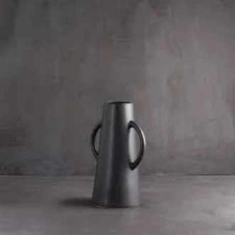 Candlelight Ceramic Conical Vase with Handle, Black, 35cm 