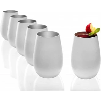 Stolzle Olympic Tumbler Glass, Matt-White + Silver, 465 ML (Made in Germany)