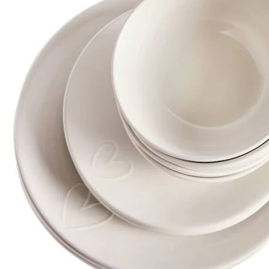 Dunlem Embossed Hearts Dinner Set - White