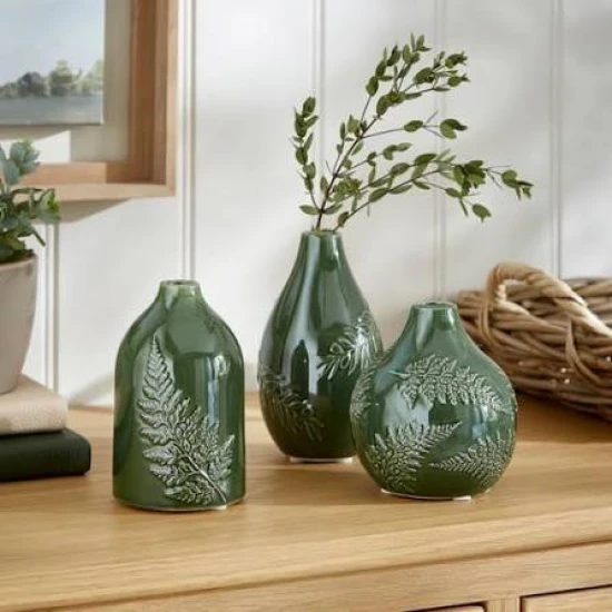 Dunelm Set of 3 Churgate Fern Ceramic Bud Vases
