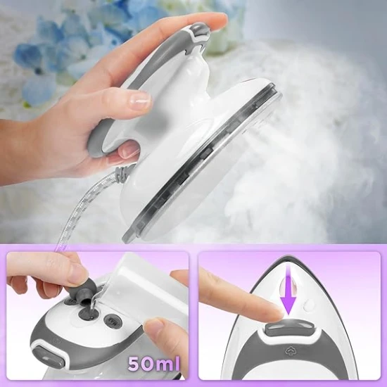 Duronic Mini Travel Steam Iron with Variable Temperature Portable, 50ml White 