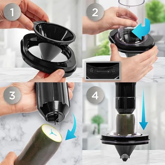 Duronic Vegetable Spiraliser-3 Blade Sizes For HB35 Hand Blender, 1.4L Capacity, Lightweight Compact Ideal for Veggie Pasta, Zucchini, and Carrot Spaghetti