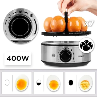 Duronic Electric Egg Boiler EB50 Egg Cooker 400W Omelette Maker for 7 Eggs with Poacher Tray Auto Shut Off