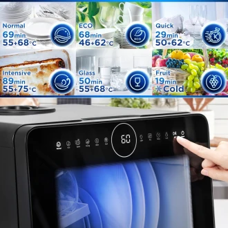 Duronic Table Top Dishwasher DW5 BK 950W Compact Tabletop Dish Washer Mini 5L Dishwashers with 8 Wash Cycles Electric Countertop Cleaner for Quick Eco Cleaning Plates Glass Cutlery Fruit (BLACK)