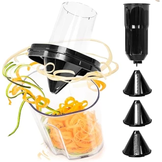 Duronic Vegetable Spiraliser-3 Blade Sizes For HB35 Hand Blender, 1.4L Capacity, Lightweight Compact Ideal for Veggie Pasta, Zucchini, and Carrot Spaghetti