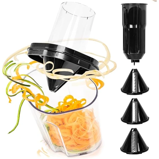 Duronic Vegetable Spiraliser-3 Blade Sizes For HB35 Hand Blender, 1.4L Capacity, Lightweight Compact Ideal for Veggie Pasta, Zucchini, and Carrot Spaghetti