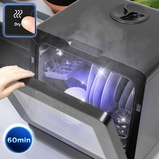  Duronic Table Top Dishwasher DW5 BK 950W Compact Tabletop Dish Washer Mini 5L Dishwashers with 8 Wash Cycles Electric Countertop Cleaner for Quick Eco Cleaning Plates Glass Cutlery Fruit (BLACK)