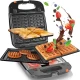 Duronic 3 in 1 Snack Maker Electric Sandwich and Toastie Makers 1200W Waffle Iron Panini Press with Interchangeable Cooking Grill Plates
