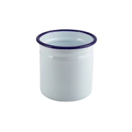 Neville Genware Enamel Cutlery Holder White with Blue Rim - Measures;11 x 11.5cm (H x Dia)