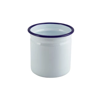 Neville Genware Enamel Cutlery Holder White with Blue Rim - Measures;11 x 11.5cm (H x Dia)