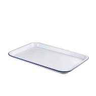 Neville Genware Enamel Serving Tray White with Blue Rim 33.5x23.5x2.2cm
