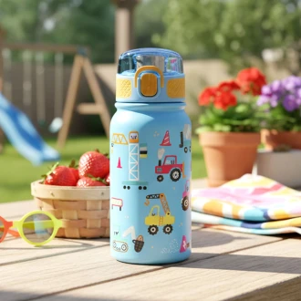 Ari Kids Leak Proof 3D Printed Car Design Blue Stainless Steel Water Bottle, 400ml