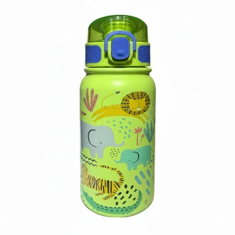 Ari Kids Leak Proof 3D Printed Safari Animals Green Stainless Steel Water Bottle, 400ml