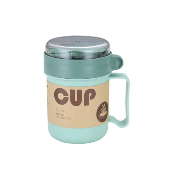 VZ-Morandi Portable Microwave Soup Cup with Sealed Lid and spoon – Leakproof Food Container for Soup, Noodles & Lunch-Mint Green