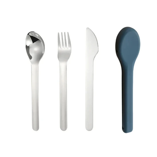 VZ-Stainless Steel 3-Piece Portable Cutlery Set – Knife, Fork & Spoon for Travel, Office & Outdoor Use-Teal case