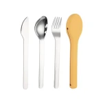 VZ-Stainless Steel 3-Piece Portable Cutlery Set – Knife, Fork & Spoon for Travel, Office & Outdoor Use-Yellow case