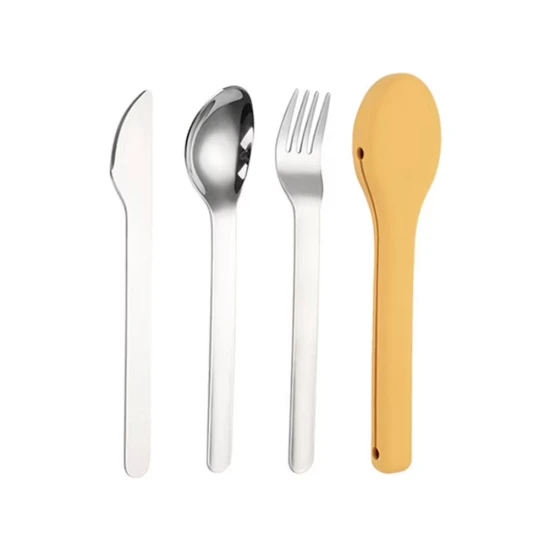 VZ-Stainless Steel 3-Piece Portable Cutlery Set – Knife, Fork & Spoon for Travel, Office & Outdoor Use-Yellow case