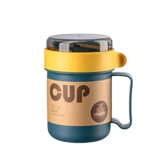 VZ Microwavable Soup Mug with Lid and Spoon, 500ML - Blue