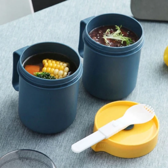 VZ Microwavable Soup Mug with Lid and Spoon, 500ML - Blue