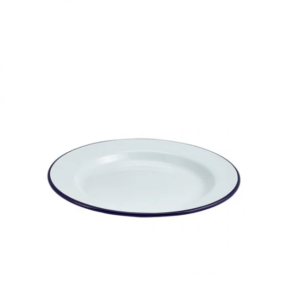Neville Genware Enamel Wide Rim Plate White & Blue 24cm Neville Genware Enamel Wide Rim Plate White & Blue 24cm
