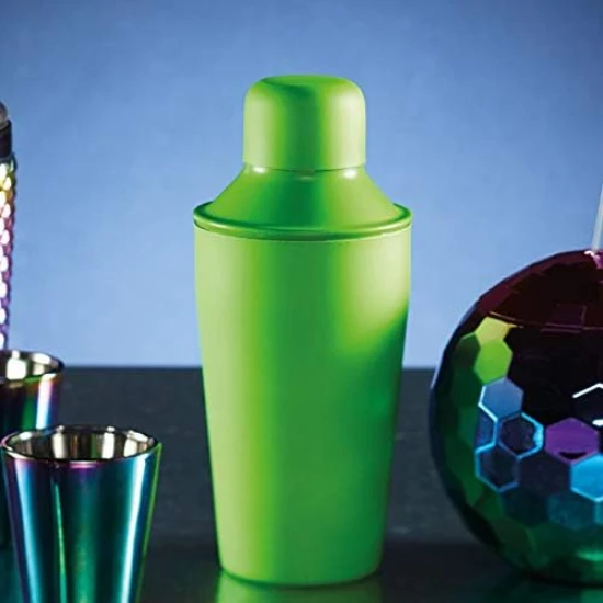 BarCraft Mini Cocktail Shaker, Stainless Steel, Neon Green, 300 ml