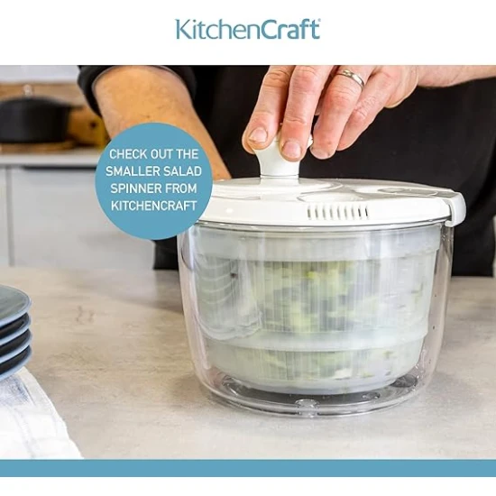 Kitchen Craft Deluxe  Twist ActionSalad Spinner and Dresser, BPA Plastic Free and Easy to Clean, Large, White/Green, 25cm