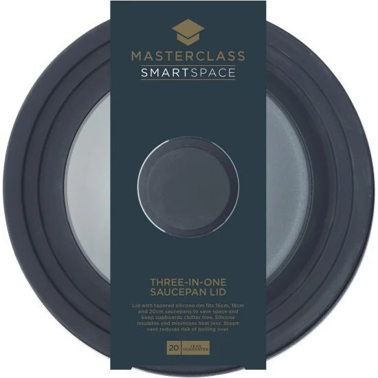 MasterClass 3in1 Lid, Saucepan Lid, Glass and Heat-Resistant Silicone, 16 cm/18 cm/20 cm, Black