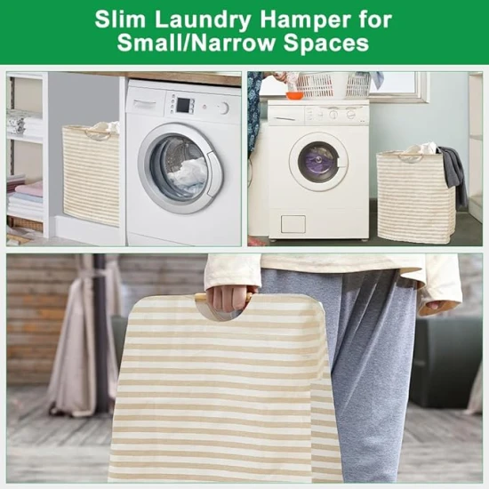 VZ Laundry Basket, Foldable Laundry Hamper, 60 Liters, Khaki and White