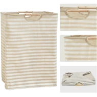 VZ Laundry Basket, Foldable Laundry Hamper, 60 Liters, Khaki and White