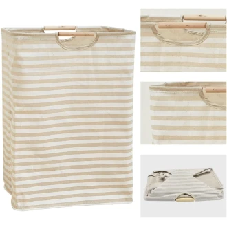 VZ Laundry Basket, Foldable Laundry Hamper, 60 Liters, Khaki and White