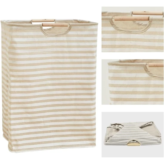 VZ Laundry Basket, Foldable Laundry Hamper, 60 Liters, Khaki and White